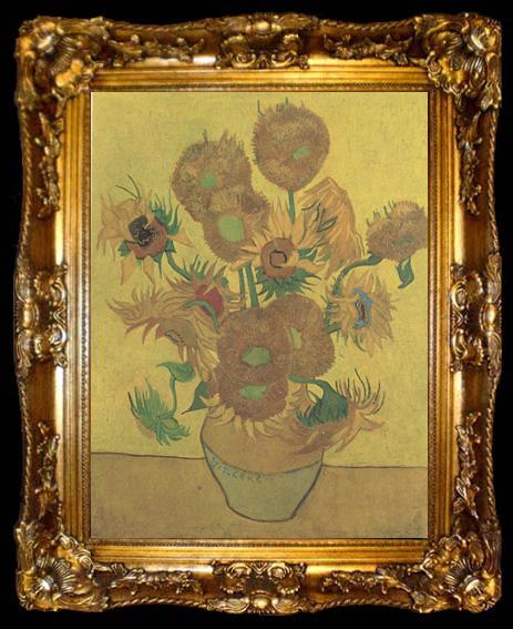 framed  Vincent Van Gogh Still life Vase with Fourteen Sunflowers (nn04), ta009-2